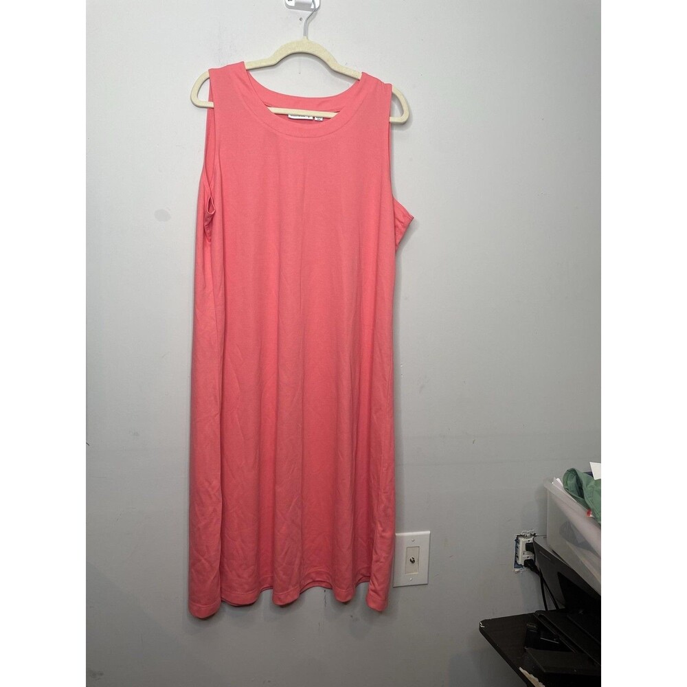 Susan Graver Dress Women Plus 1X Pink Sleeveless Tank Jersey Swing Midi Casual